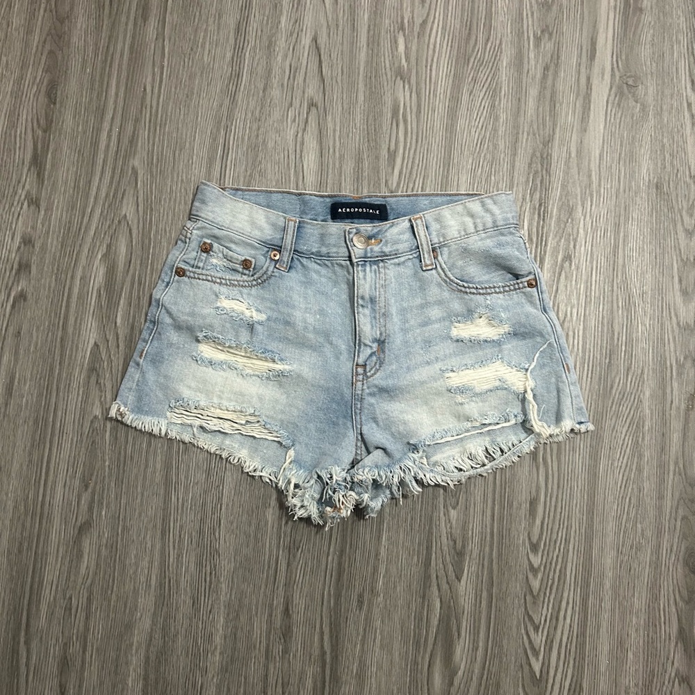 Aeropostale Blue Jean Shorts Distressed Frayed Hem